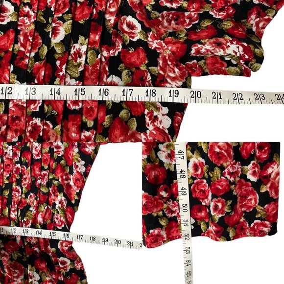 JBS Ltd Vtg Floral Dress Women's 10 Black Red Rose Prairie Cottage Short Sleeve - Picture 5 of 6
